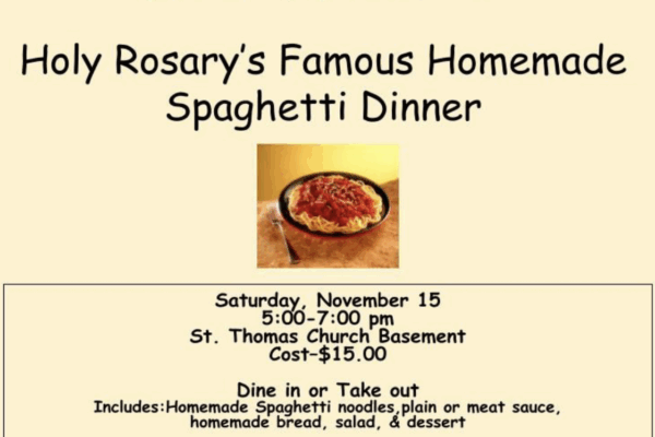 PREPAY: Epiphany of the Lord Parish proudly presents Holy Rosary’s Famous Homemade Spaghetti Dinner